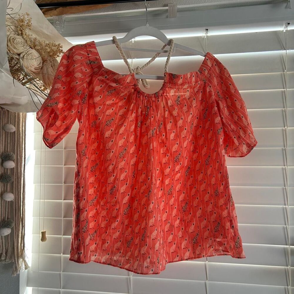 Bailey 44 novelty monkey Print off Shoulder rope halter Boho Top Size Small